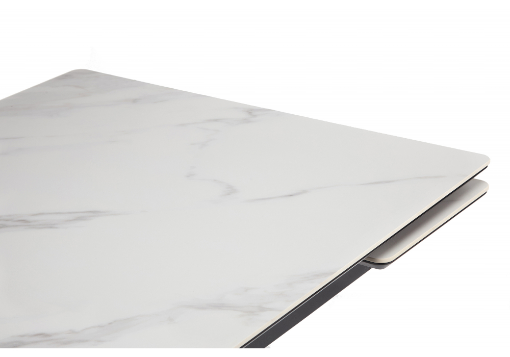 фото керамический стол раскладной 140(200)х80 woodville старлайт snow alpin white / черный 622891 | 220svet.ru