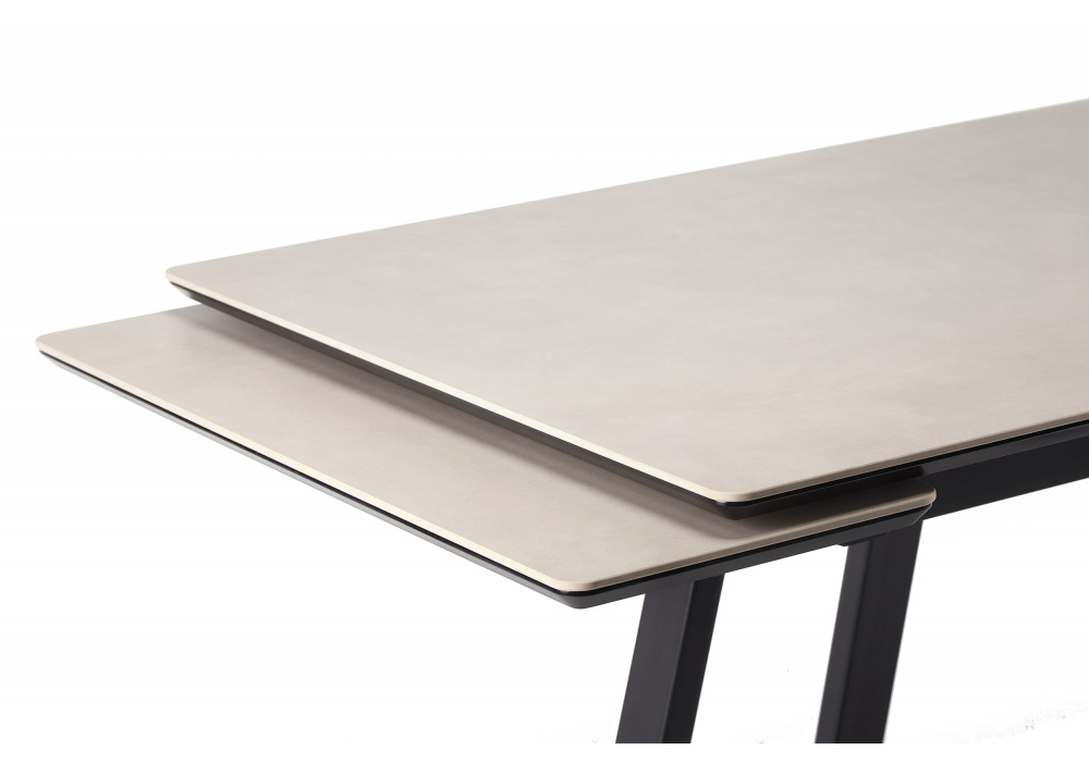 фото керамический стол раскладной woodville памелла 140(200)х80 carmen light grey / черный 625824 | 220svet.ru