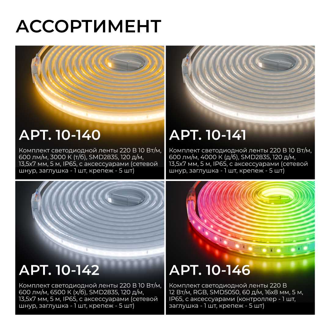 фото комплект светодиодной влагозащищенной ленты apeyron 12w/m 60led/m 5050smd rgb 5m 10-146 | 220svet.ru