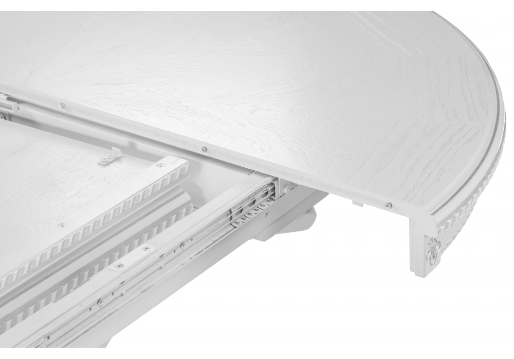 фото стол деревянный раскладной woodville нозеан круглый белый / серебро 615230 | 220svet.ru