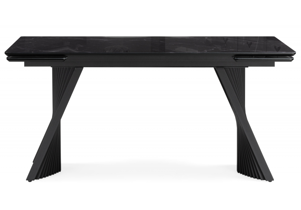 фото стол стеклянный раскладной 140(200)х80 woodville вейв черный мрамор / черный 625995 | 220svet.ru