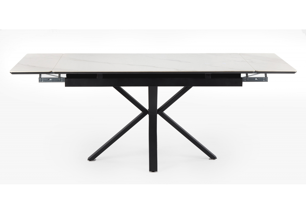 фото керамический стол 140(200)х80 раскладной woodville старлайт  snow alpin white / черный 622891 | 220svet.ru