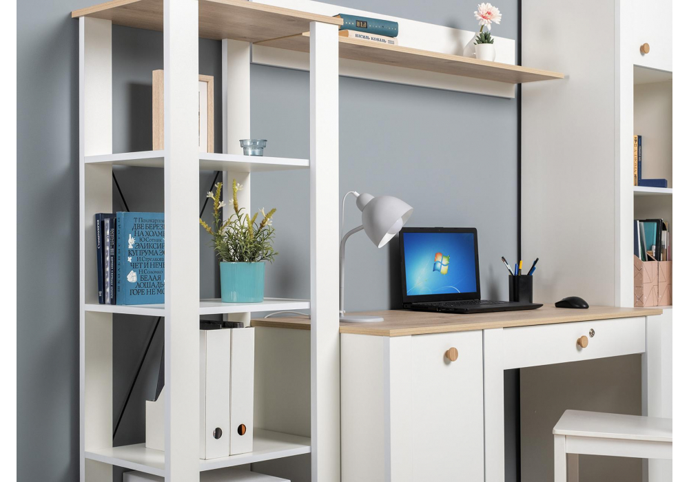 фото стеллаж woodville джастин дуб белый exclusive 564842 | 220svet.ru