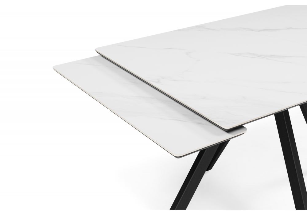 фото керамический стол раздвижной woodville вилли 120(180)х80 snow alpin white / черный 622896 | 220svet.ru