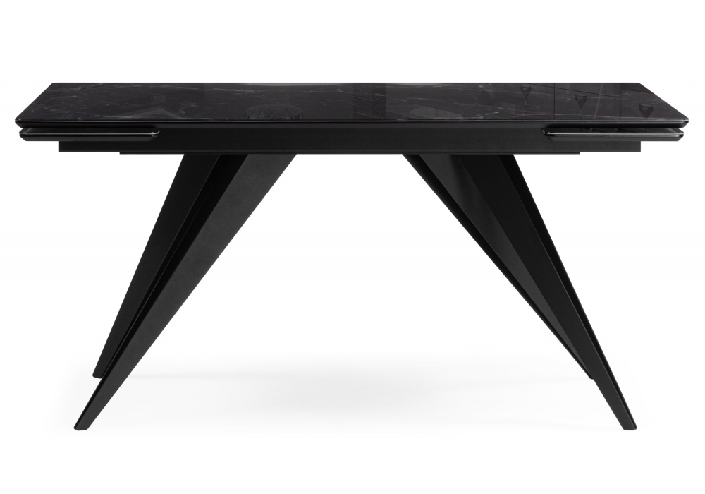 фото стол стеклянный рнаскладной 140(200)х80  woodville дарвин черный мрамор / черный 625983 | 220svet.ru