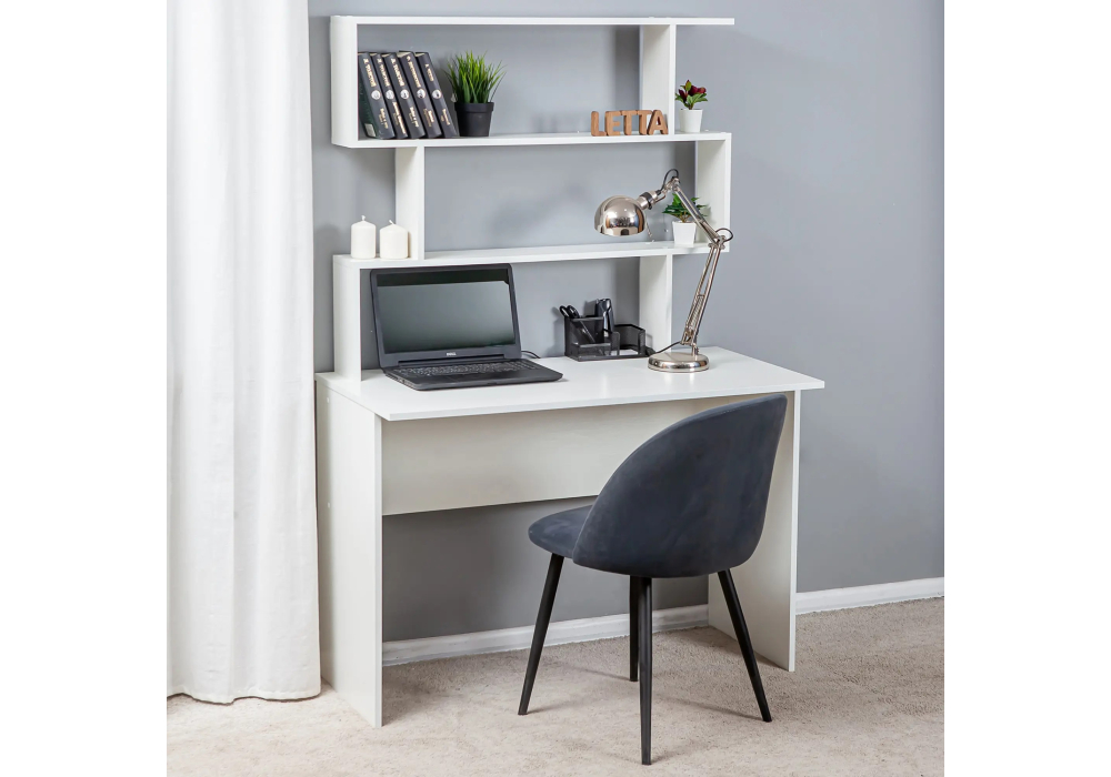 фото письменный стол с надстройкой woodville дижон белый тиснение 553675 | 220svet.ru