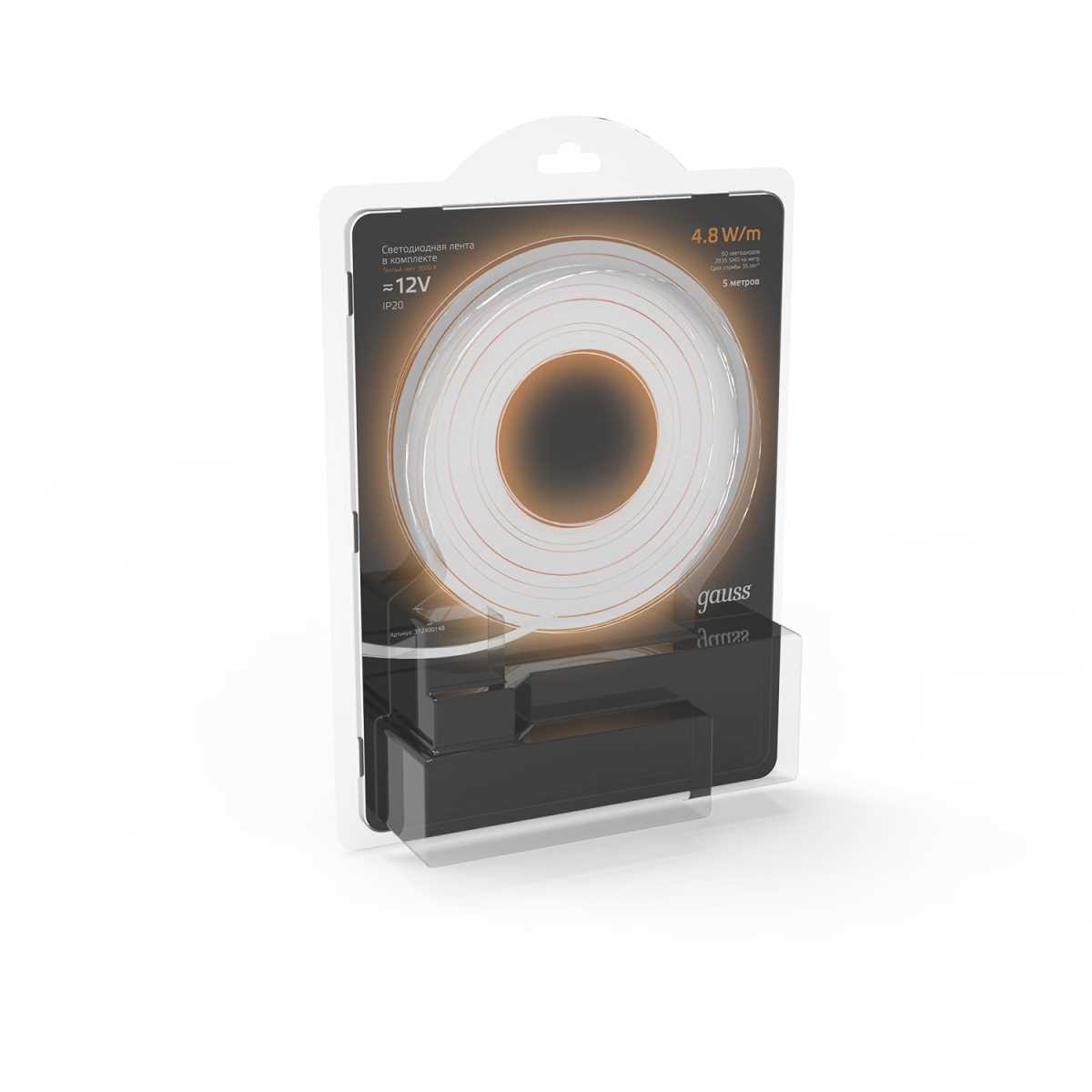 фото лента gauss 4,8w/m 60led/m 2835smd теплый белый 5m 312400148 | 220svet.ru