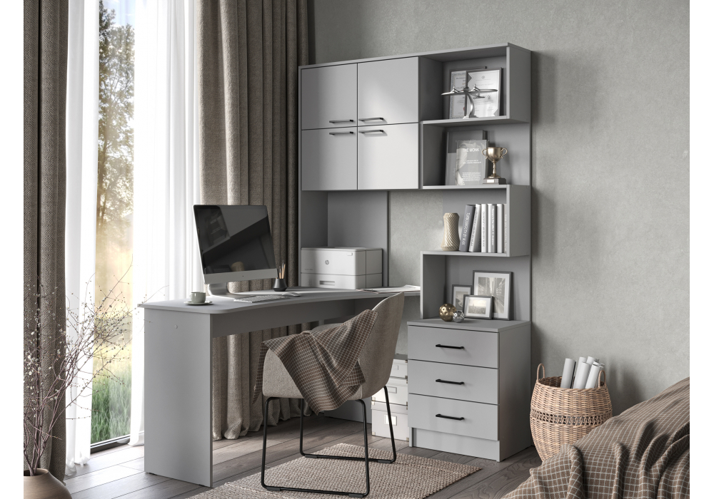 фото компьютерный стол левый woodville эльброни шиншилла серая 664908 | 220svet.ru