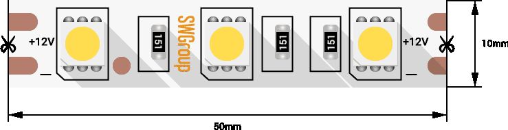 фото лента swg 14,4w/m  60led/m 5050smd красный 5m swg560-12-14.4-r-м 009707 | 220svet.ru