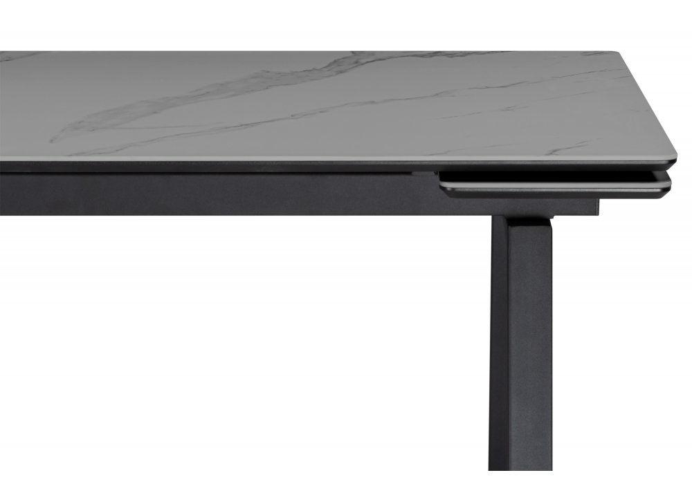 фото керамический стол раскладной 140(200)х80 woodville джек серый мрамор larka grey / черный 612901 | 220svet.ru